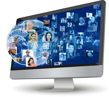 Computer monitor showing people of the world